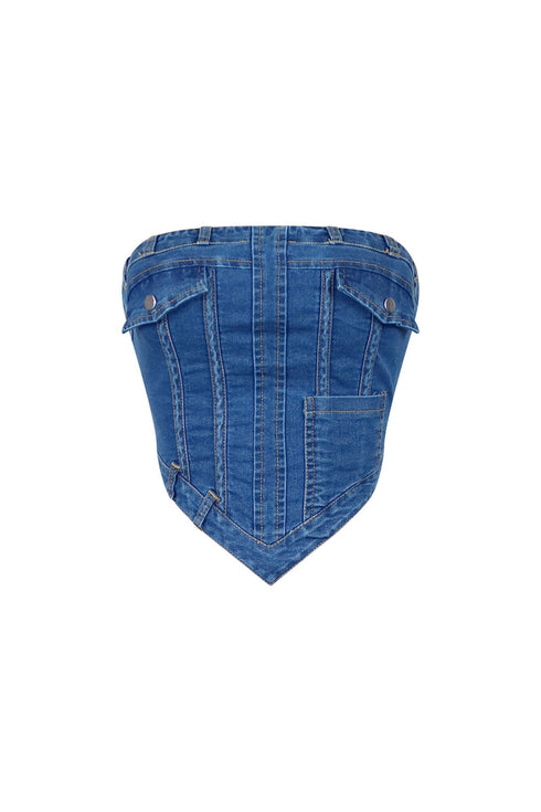 As It Was Strapless Denim Top
